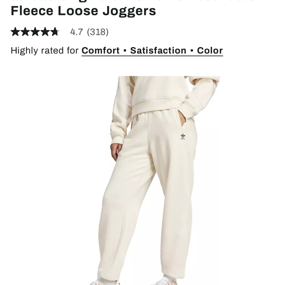 Adidas Cream Track Pants Relaxed Fit Fleece